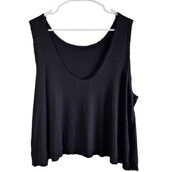 We the Free Black Knit Oversize Crop Tank Low Back Raw Hem Soft Slouchy Chic M - Picture 6 of 8